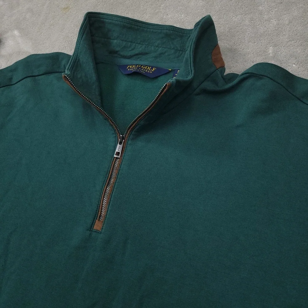 Polo Golf Ralph Lauren‎ Green Brown Trim Quarter Zip Knit Shirt size XXL